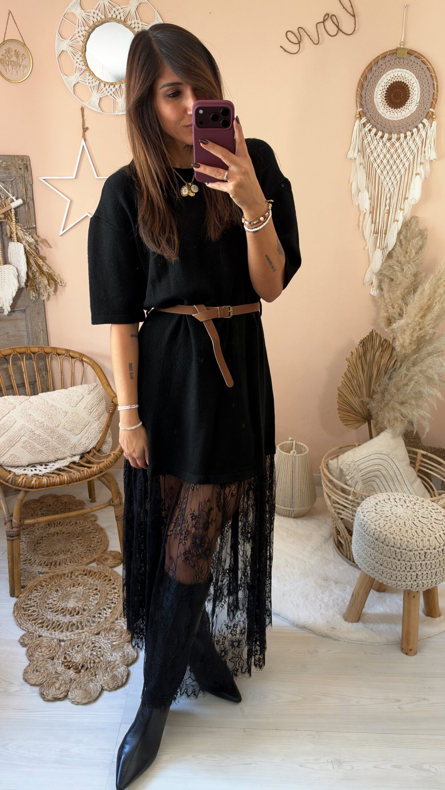 Abito in maglia e gonna pizzo ( cintura inclusa)