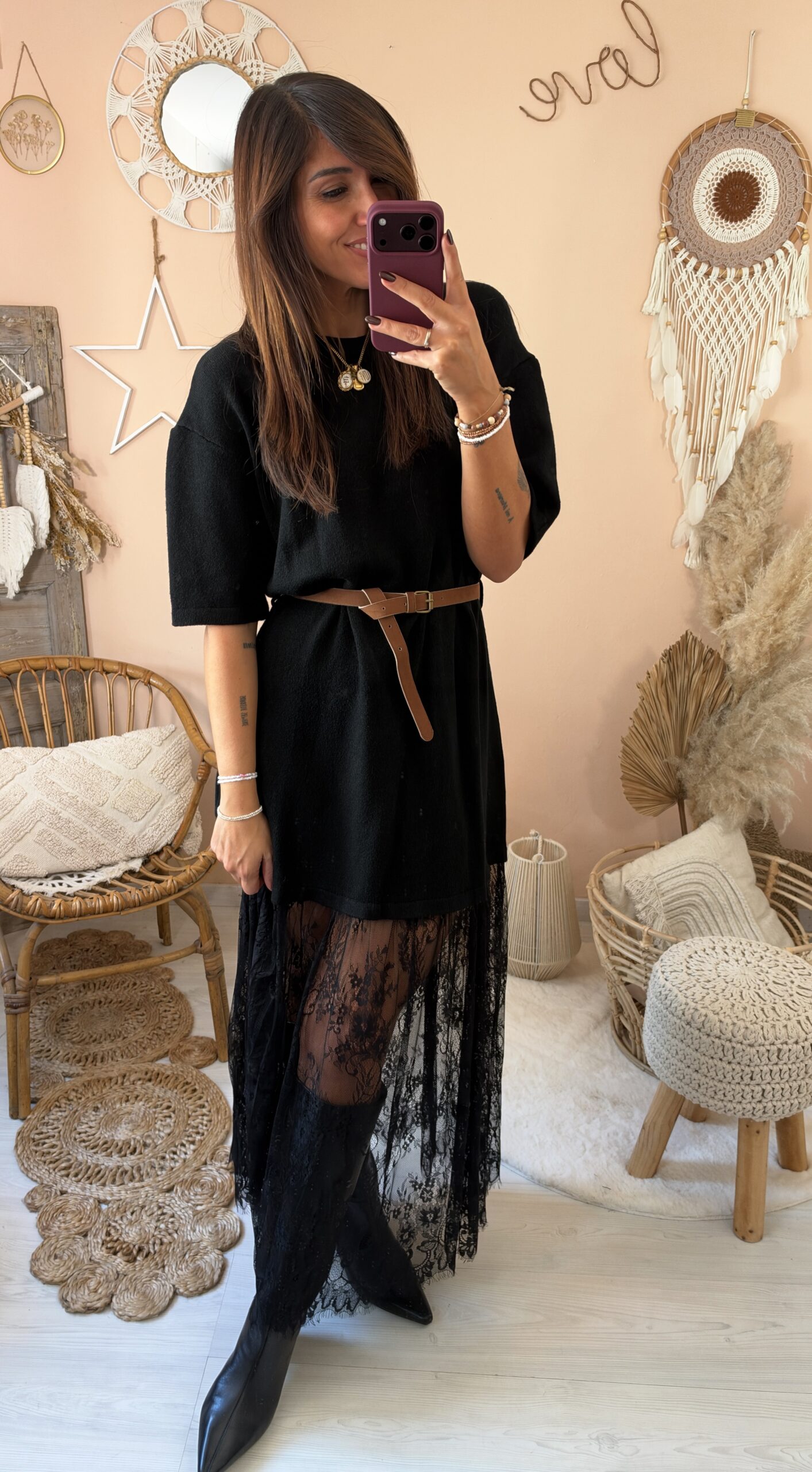 Abito in maglia e gonna pizzo ( cintura inclusa)