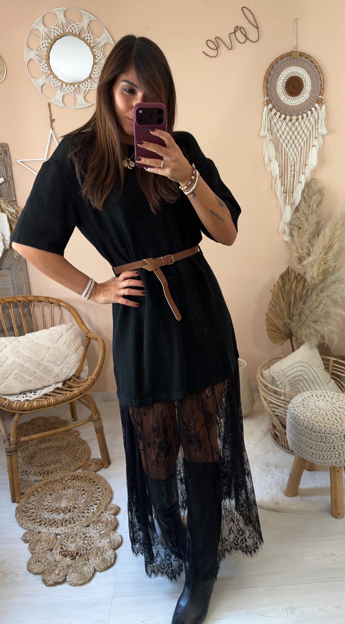 Abito in maglia e gonna pizzo ( cintura inclusa)